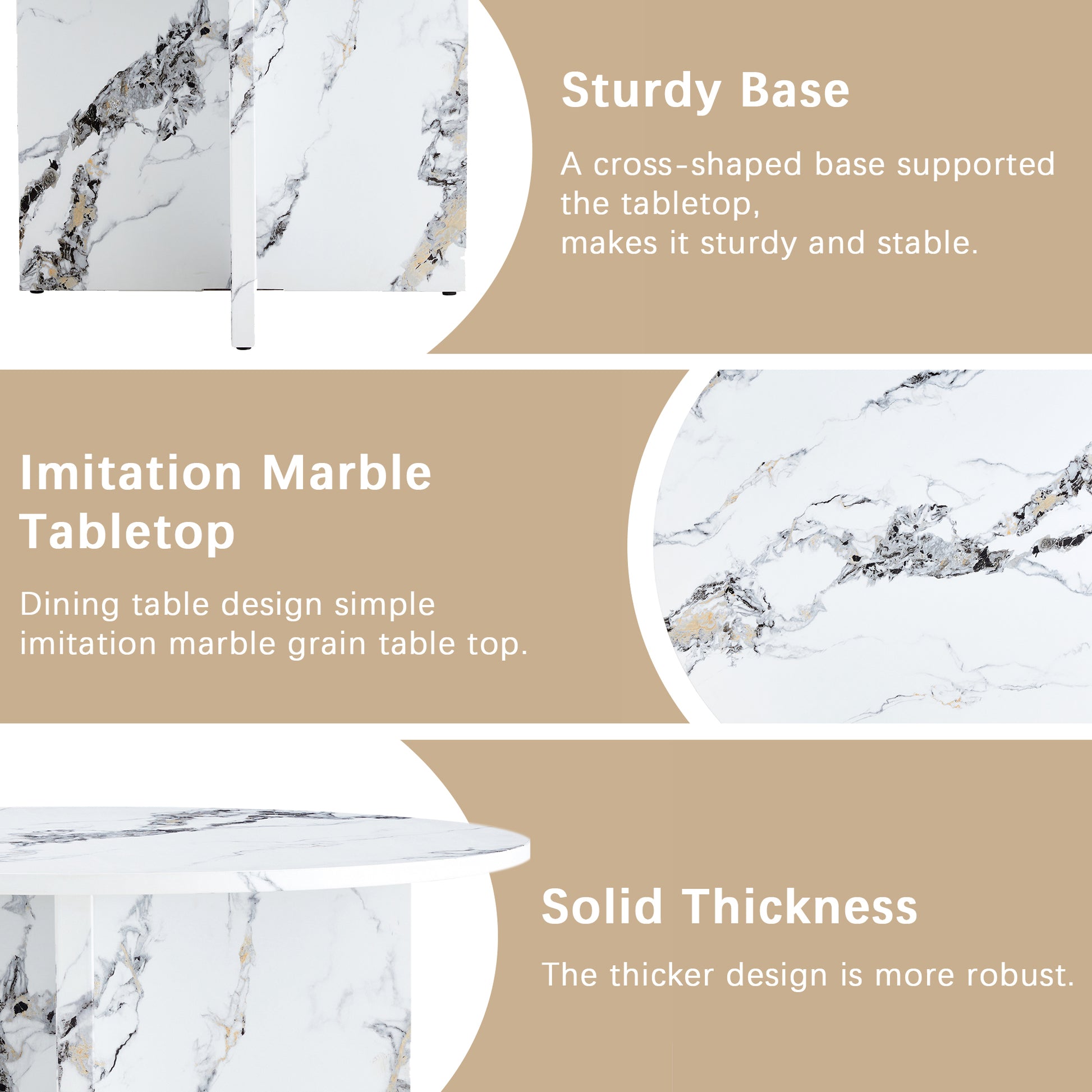 Round Dining Table For 4 6, 47 Inch Modern Kitchen Faux Marble Table Small Dinner Table Mdf Kitchen Dinning Table For Cafe Restaurant Wine Bar Home Office Conference Only Table White Modern Mdf