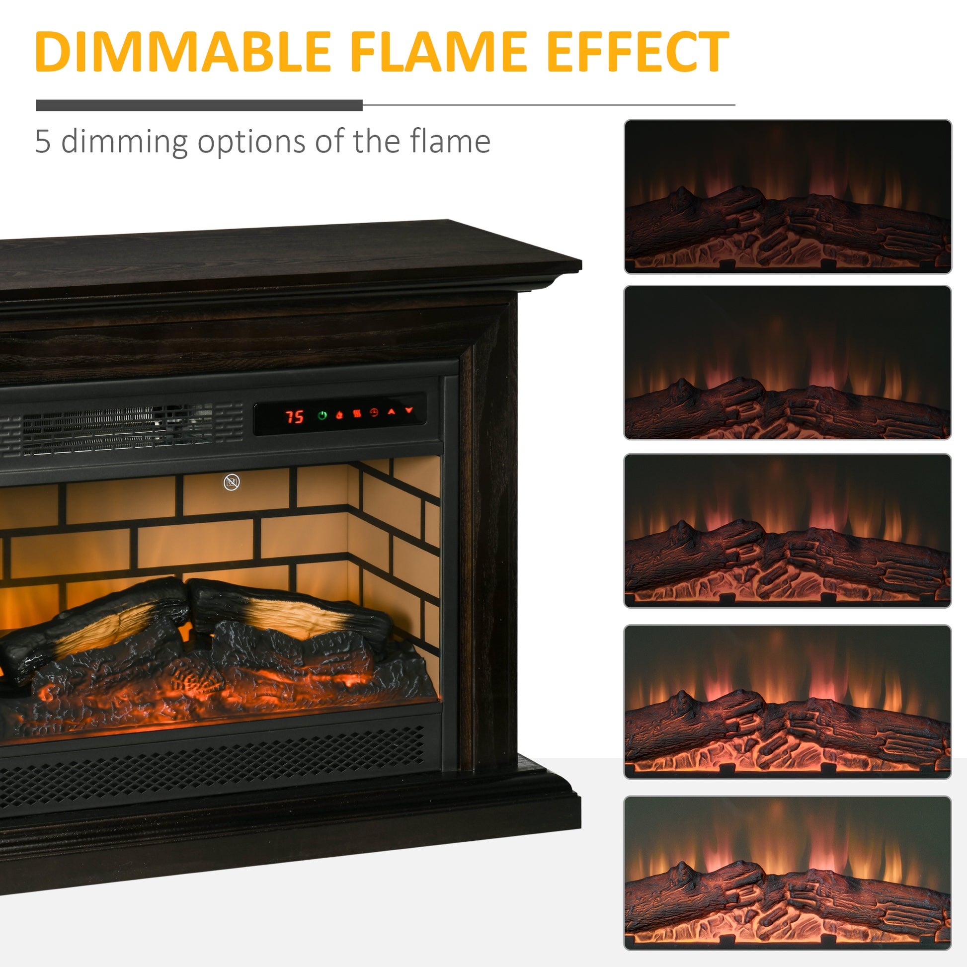 31" Electric Fireplace With Dimmable Flame Effect And Mantel, Freestanding Space Heater With Log Hearth And Remote Control, 1400W, Brown Brown Metal