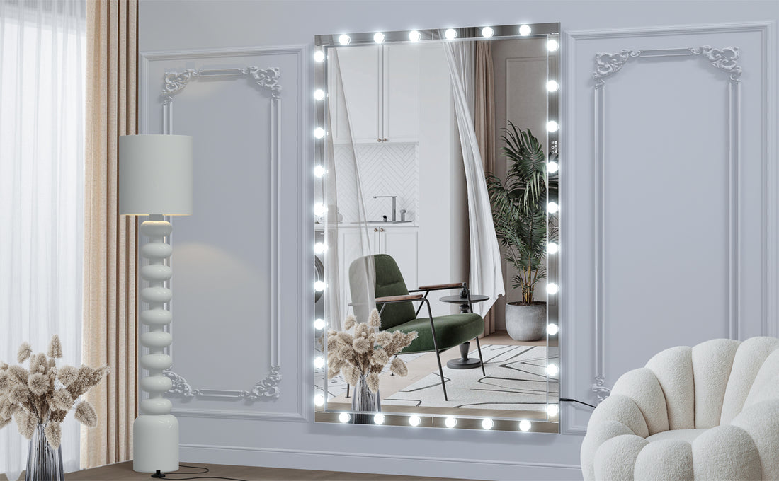 Hollywood Led Full Body Mirror With Lights Extra Large Full Length Vanity Mirror With 3 Color Mode Lights, Vertical Horizontal Hanging Aluminum Mirror For Dressing Rooms, Bedroom Silver, 72X48