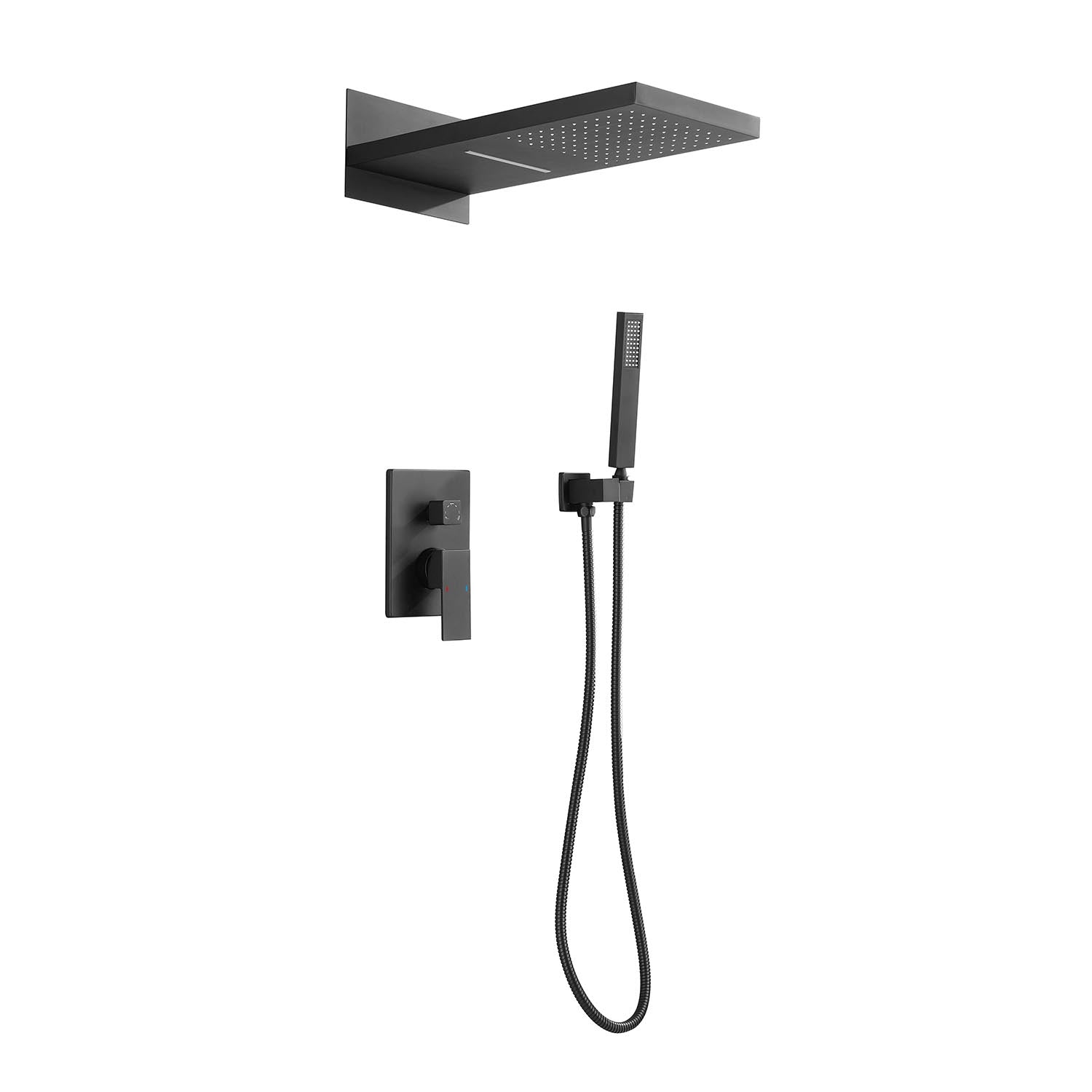Wall Mounted Waterfall Rain Shower System Matte Black Brass