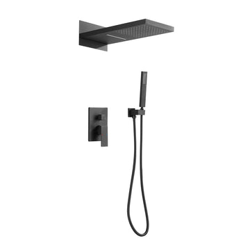 Wall Mounted Waterfall Rain Shower System Matte Black Brass