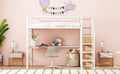 Twin Size Metal Loft Bed With Desk And Metal Grid, Stylish Metal Frame Bed With Lateral Storage Ladder And Wardrobe, White White Mdf Metal