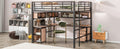 Metal Loft Bed With Bookcase, Desk And Cabinet, Full, Black Black Metal