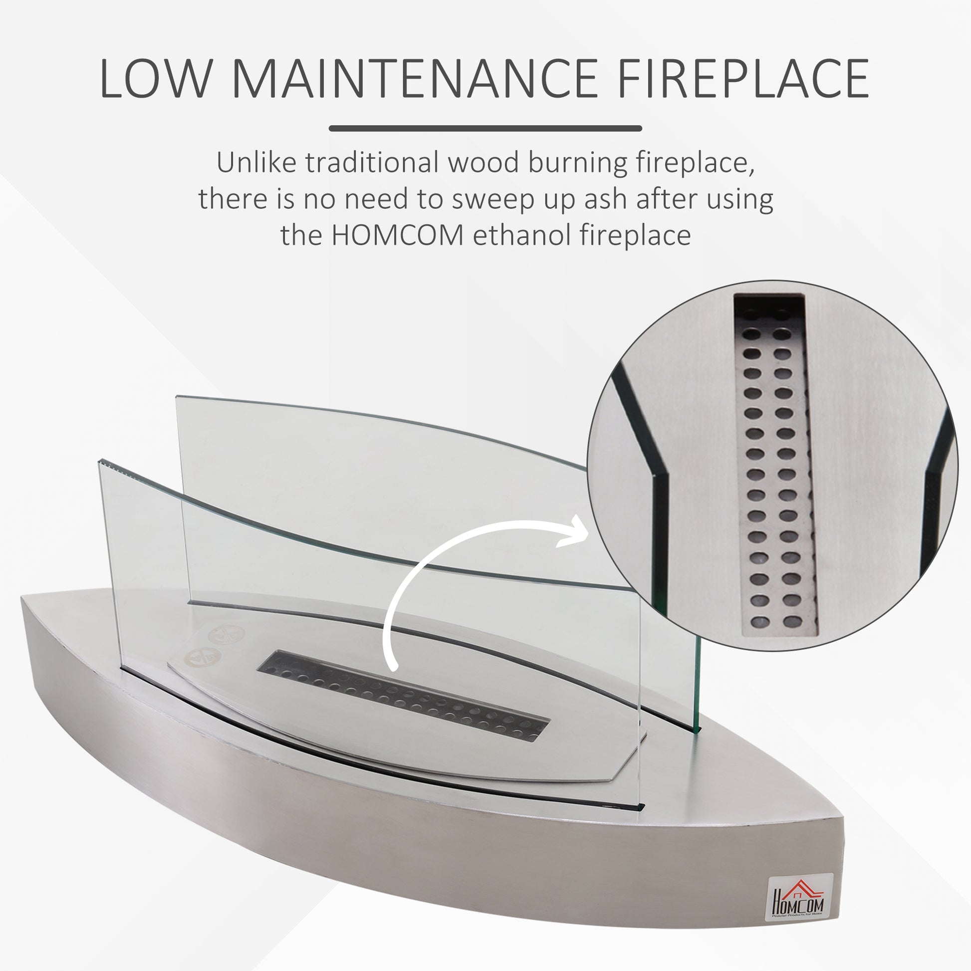 Ethanol Fireplace, 23.5" Tabletop 0.15 Gallon Stainless Steel 215 Sq. Ft., Burns Up To 2 Hours, Silver Silver Stainless Steel