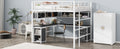 Metal Loft Bed With Bookcase, Desk And Cabinet, Full, White Black White Metal