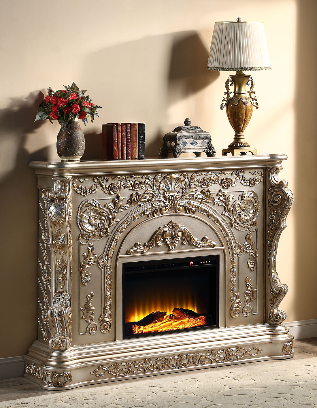 Danae Fireplace Antique Silver & Gold Finish Ac01618 Gold Mdf