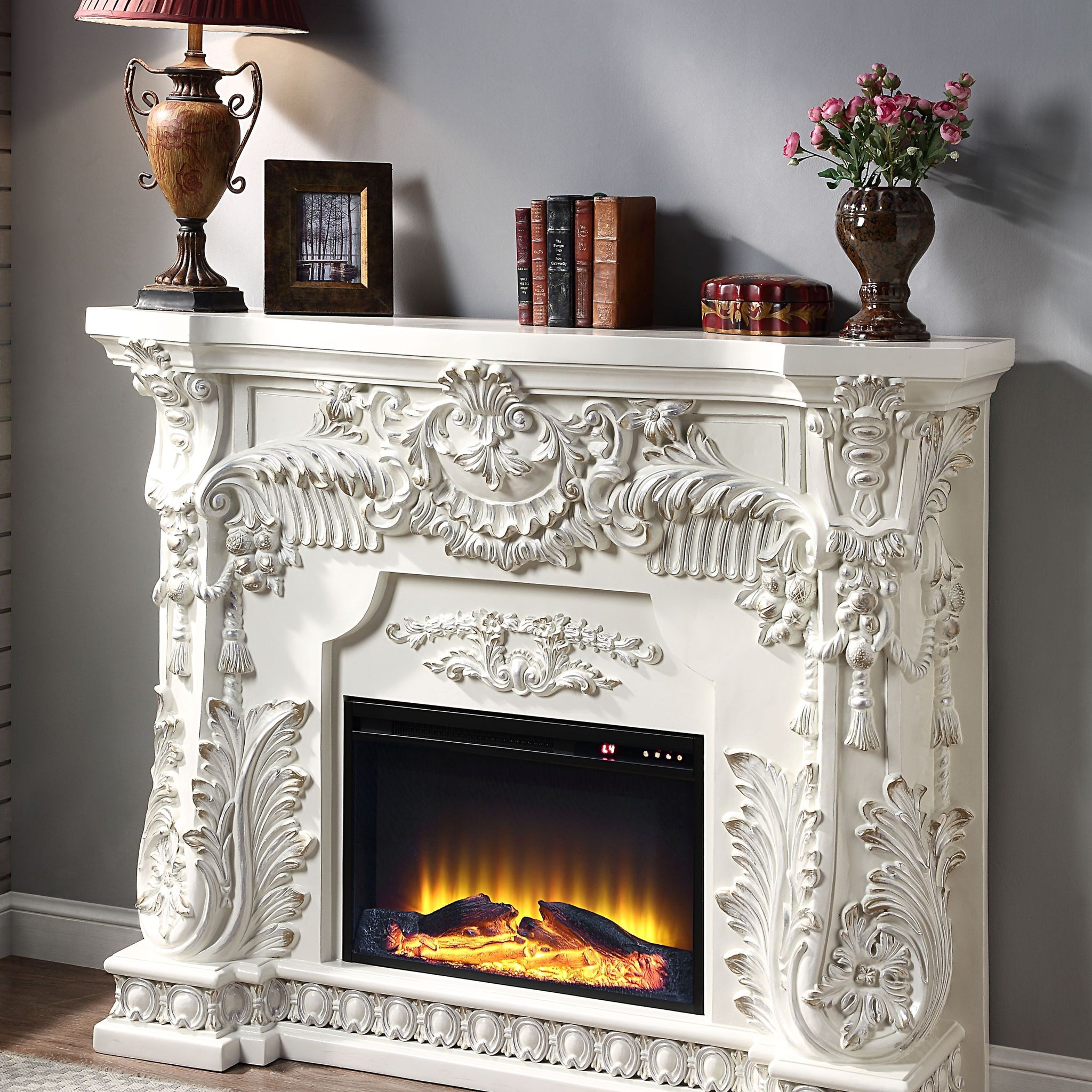 Adara Fireplace Antique White Finish Ac01620 Antique White Mdf