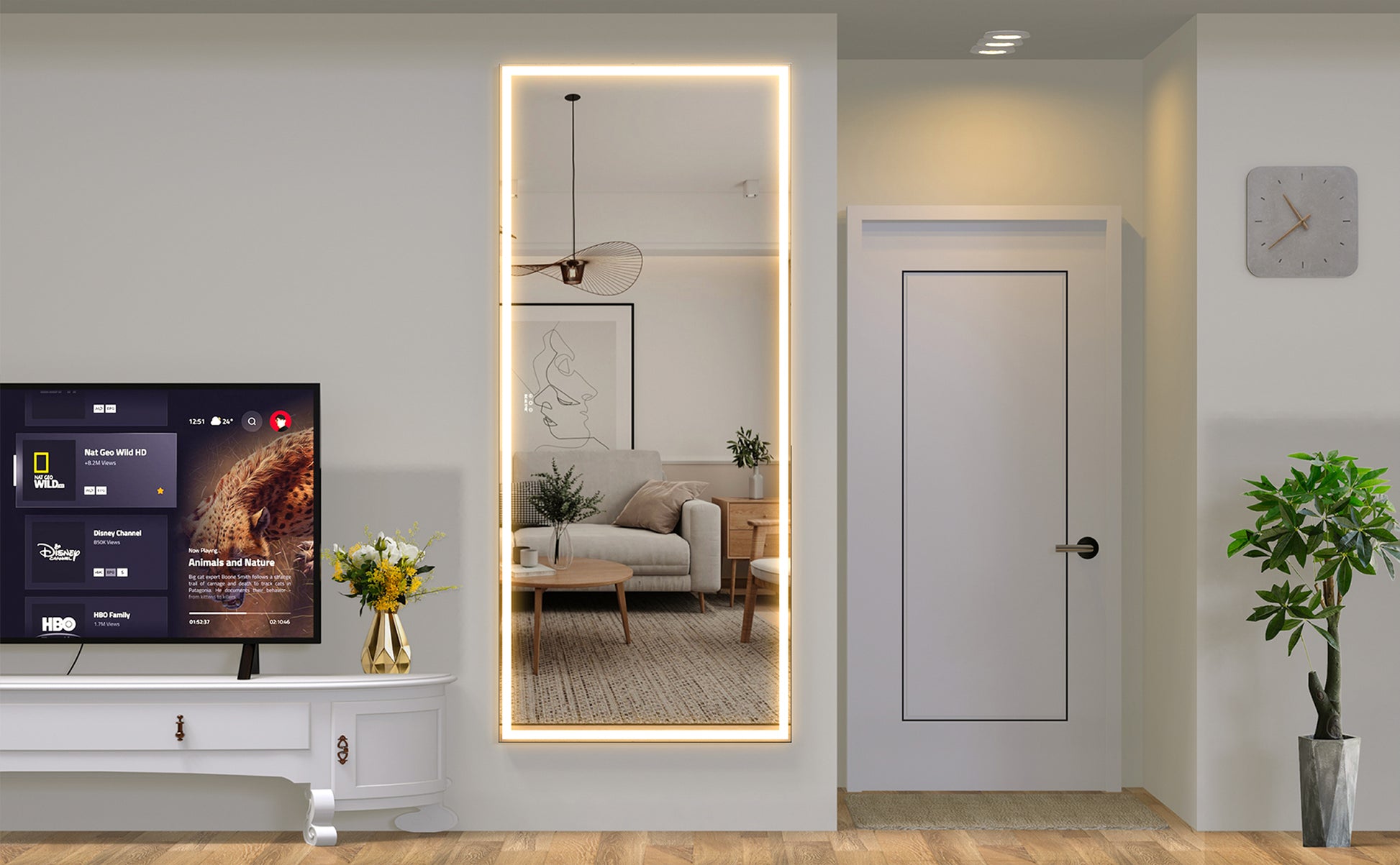 Extra Large Led Bathroom Mirror With 3 Color Aluminum Framed Wall Mirror Full Body Mirror With Lights, Vertical Horizontal Hanging Aluminum Framed Mirror For Bedroom Living Room, Silver, 84X36 Inches Silver Aluminium