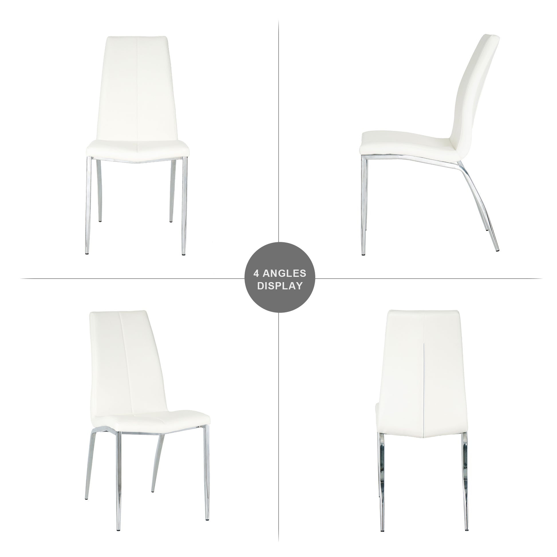 Modern Dining Chairs With Faux Leather Padded Seat Dining Living Room Chairs Upholstered Chair With Chrome Metal Legs Design For Kitchen, Living, Bedroom, Dining Room Side Chairs Set Of 4 White Metal