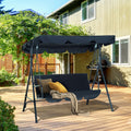 3 Seat Outdoor Patio Swing Chair With Removable Cushion, Steel Frame Stand And Adjustable Tilt Canopy For Patio, Garden, Poolside, Balcony, Backyard, Black Black Steel