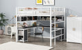 Metal Loft Bed With Bookcase, Desk And Cabinet, Full, White Black White Metal