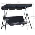 3 Seat Outdoor Patio Swing Chair With Removable Cushion, Steel Frame Stand And Adjustable Tilt Canopy For Patio, Garden, Poolside, Balcony, Backyard, Black Black Steel