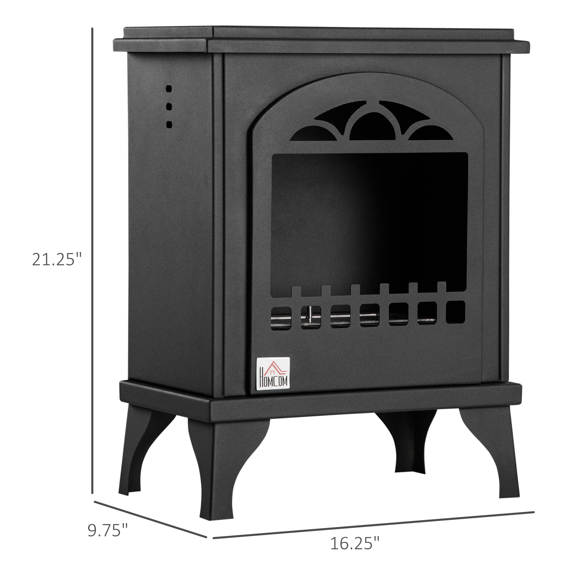 Ethanol Fireplace, 9.75" Freestanding Stove Heater 0.32 Gal Max 470 Sq. Ft., Burns Up To 3 Hours, Black Black Metal