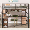 Metal Loft Bed With Bookcase, Desk And Cabinet, Full, Black Black Metal