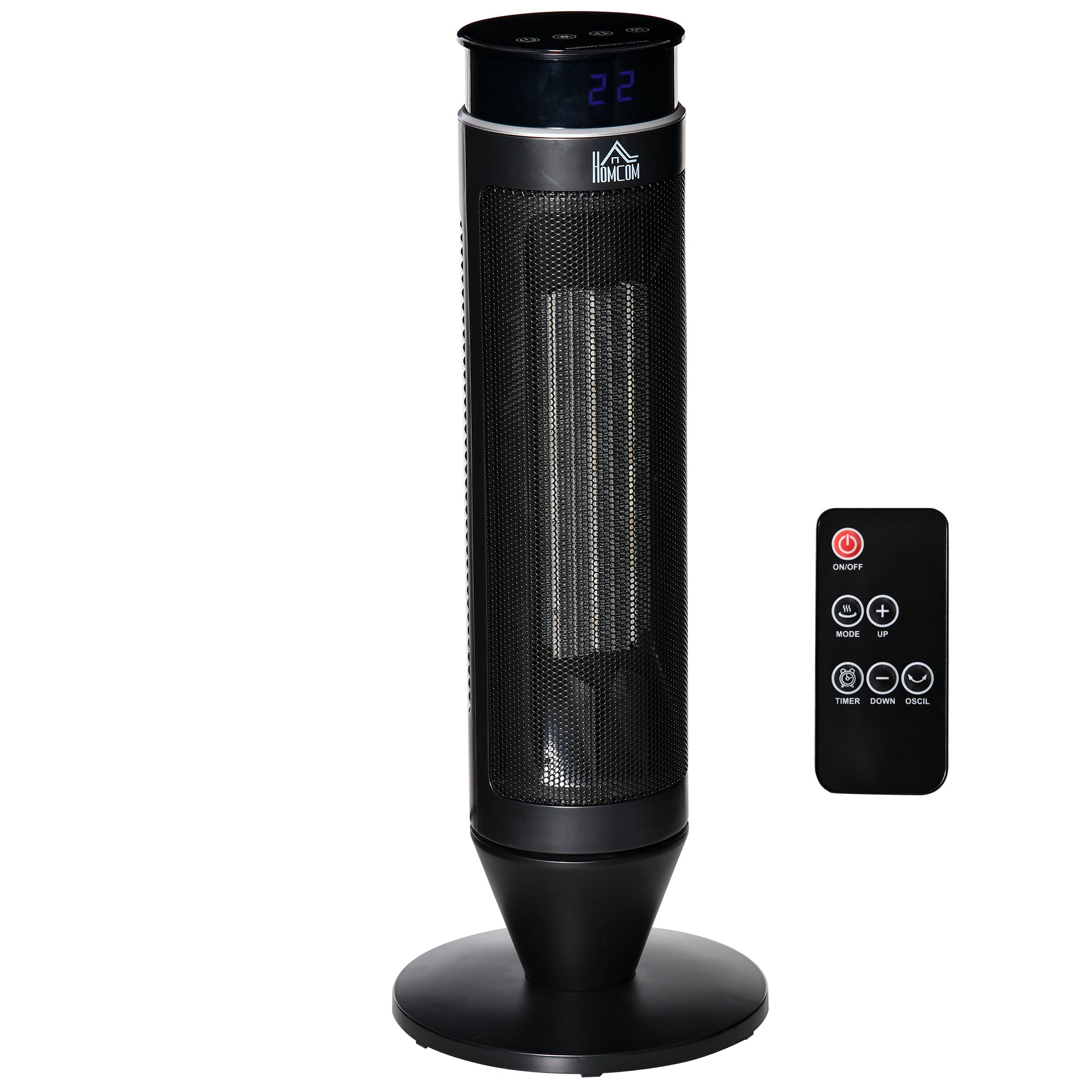 2 In 1 Tower Heater, Indoor Electric Space Heater With Oscillation, Remote Control, 8H Timer, Three Heating Modes High, Low, Fan , 750W 1500W Black Plastic