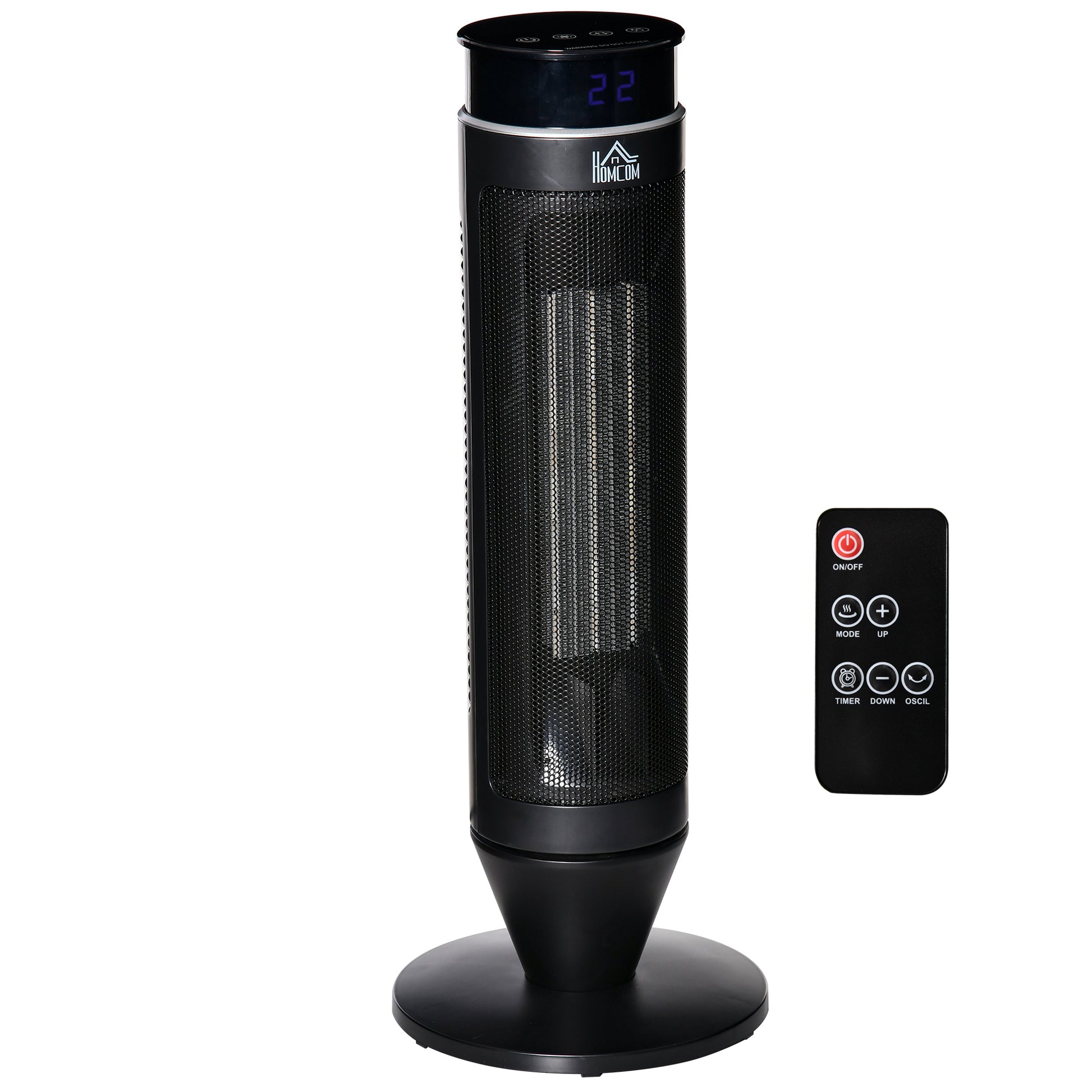 2 In 1 Tower Heater, Indoor Electric Space Heater With Oscillation, Remote Control, 8H Timer, Three Heating Modes High, Low, Fan , 750W 1500W Black Plastic