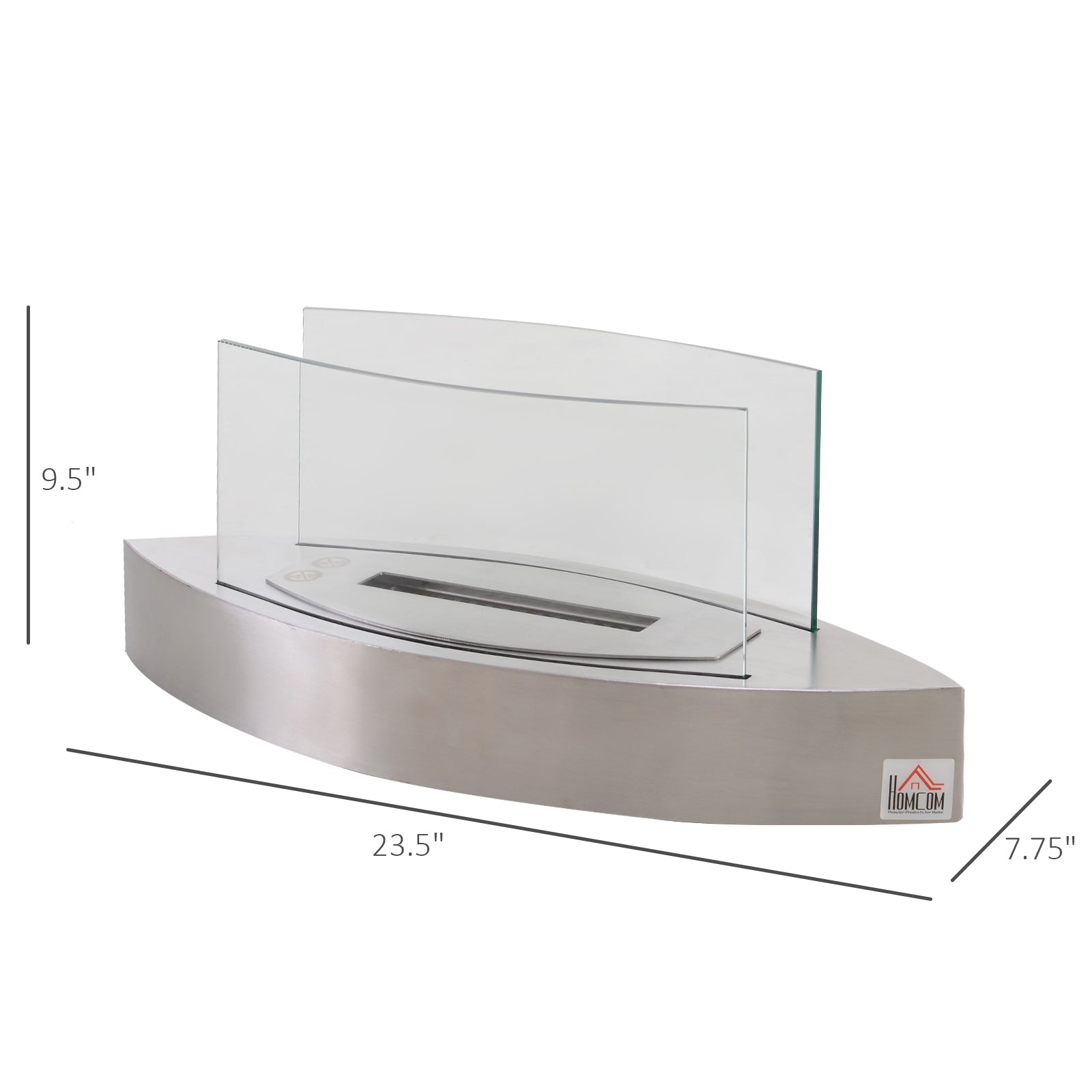 Ethanol Fireplace, 23.5" Tabletop 0.15 Gallon Stainless Steel 215 Sq. Ft., Burns Up To 2 Hours, Silver Silver Stainless Steel