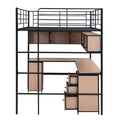 Metal Loft Bed With Bookcase, Desk And Cabinet, Full, Black Black Metal