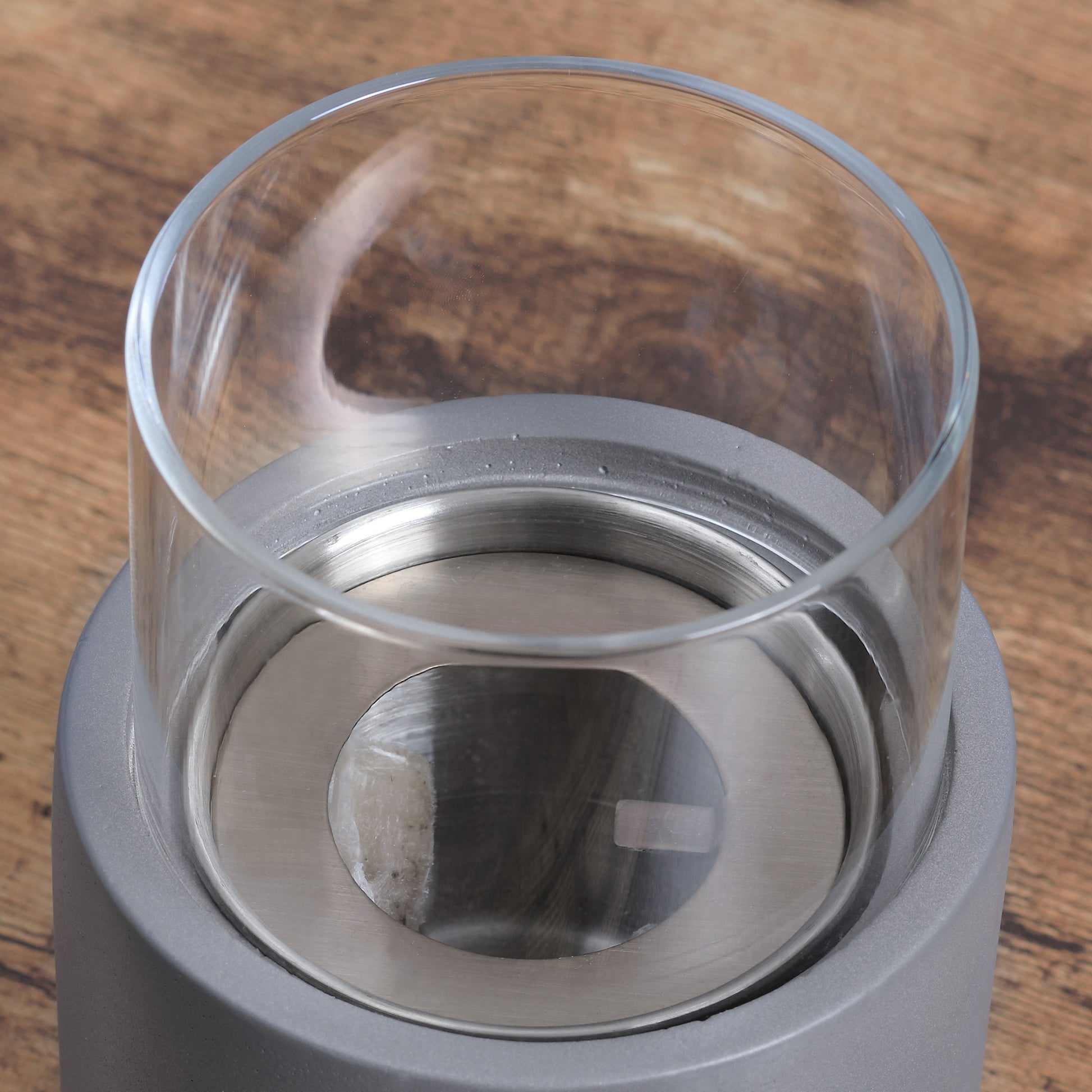 Tabletop Fireplace, Mini Concrete Ethanol Fire Bowl With Lid, Burns Up With Liquid Alcohol And Solid Tablet Alcohol, Light Grey Light Grey Stainless Steel