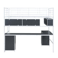 Metal Loft Bed With Bookcase, Desk And Cabinet, Full, White Black White Metal