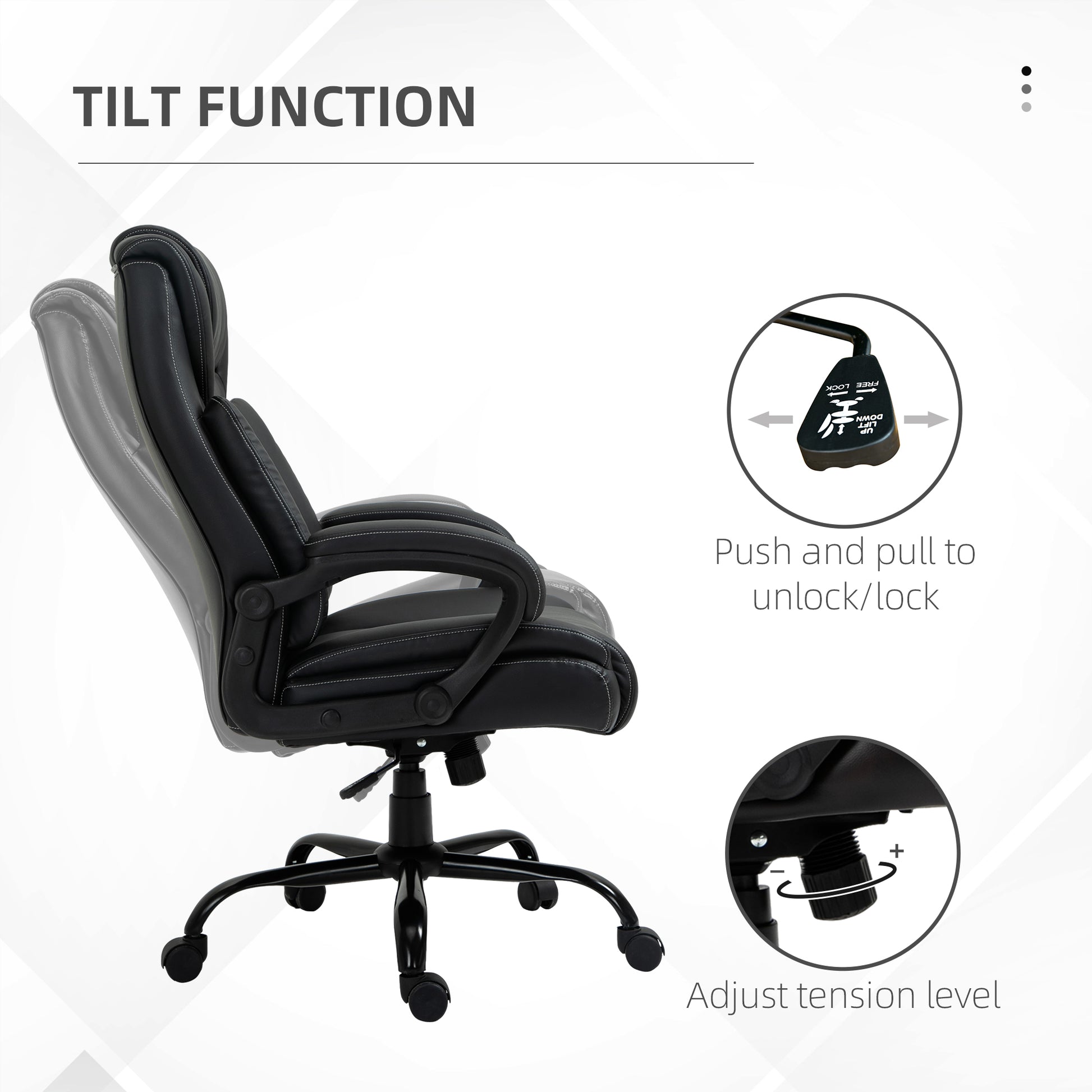 Big And Tall 400Lbs Executive Office Chair With Wide Seat, Computer Desk Chair With High Back Pu Leather Ergonomic Upholstery, Adjustable Height And Swivel Wheels, Black Black Faux Leather