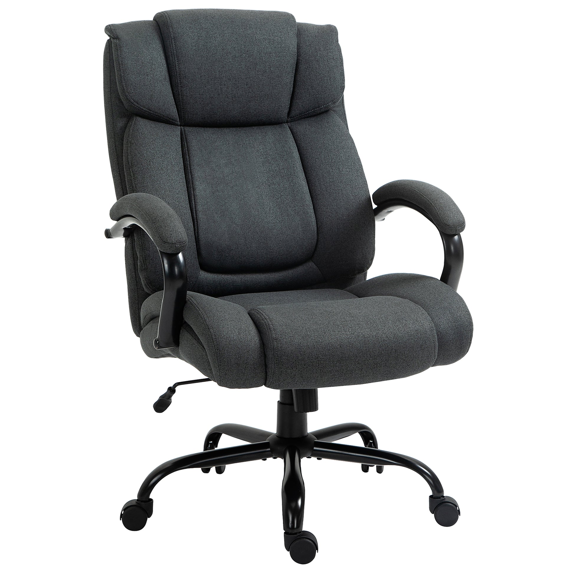 High Back Big And Tall Executive Office Chair 484Lbs With Wide Seat, Computer Desk Chair With Linen Fabric, Adjustable Height, Swivel Wheels, Charcoal Grey Charcoal Grey Polyester