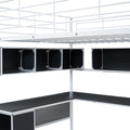 Metal Loft Bed With Bookcase, Desk And Cabinet, Full, White Black White Metal