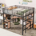 Metal Loft Bed With Bookcase, Desk And Cabinet, Full, Black Black Metal