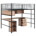 Metal Loft Bed With Bookcase, Desk And Cabinet, Full, Black Black Metal