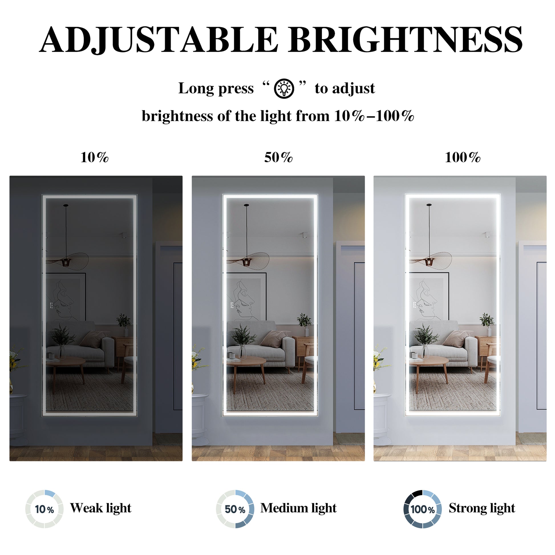 Extra Large Led Bathroom Mirror With 3 Color Aluminum Framed Wall Mirror Full Body Mirror With Lights, Vertical Horizontal Hanging Aluminum Framed Mirror For Bedroom Living Room, Silver, 84X36 Inches Silver Aluminium