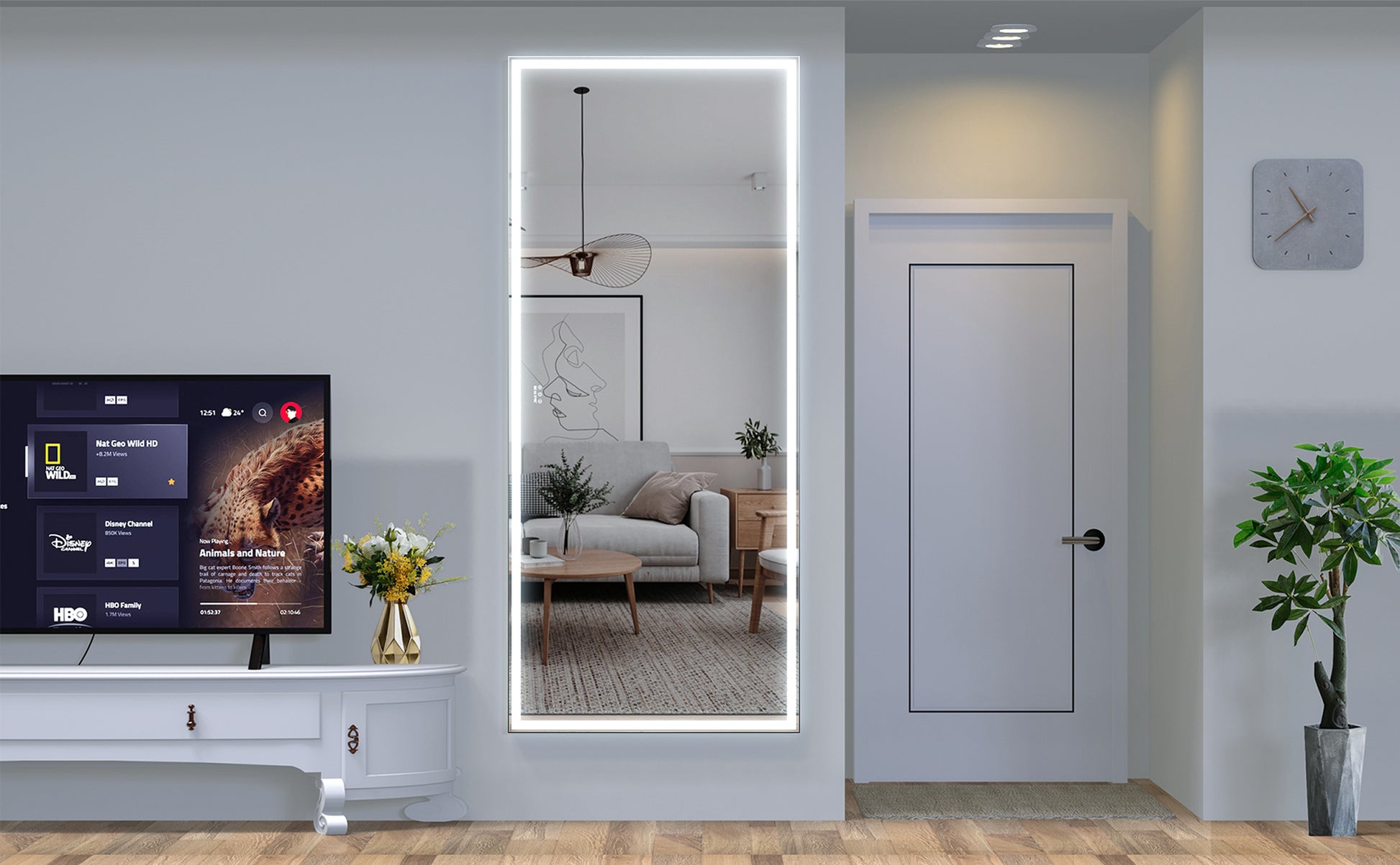 Extra Large Led Bathroom Mirror With 3 Color Aluminum Framed Wall Mirror Full Body Mirror With Lights, Vertical Horizontal Hanging Aluminum Framed Mirror For Bedroom Living Room, Silver, 84X36 Inches Silver Aluminium