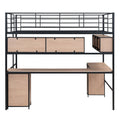 Metal Loft Bed With Bookcase, Desk And Cabinet, Full, Black Black Metal