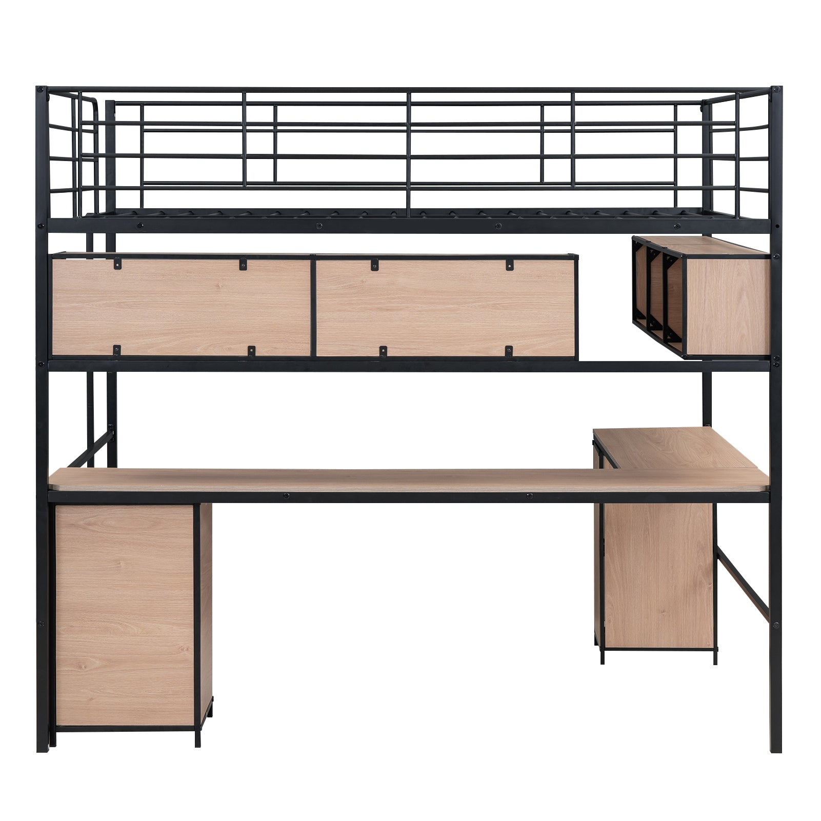Metal Loft Bed With Bookcase, Desk And Cabinet, Full, Black Black Metal