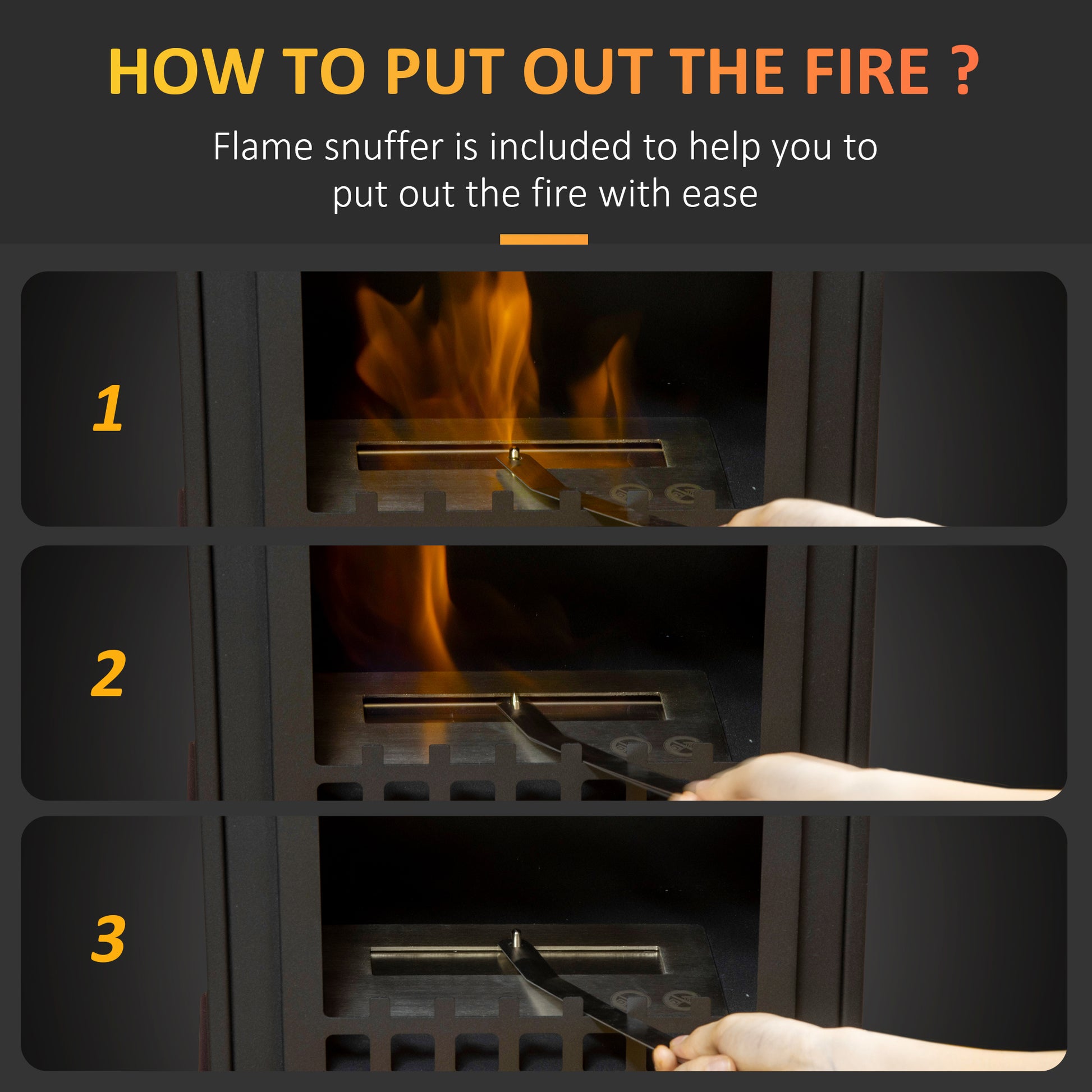 Ethanol Fireplace, 9.75" Freestanding Stove Heater 0.32 Gal Max 470 Sq. Ft., Burns Up To 3 Hours, Black Black Metal