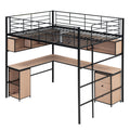 Metal Loft Bed With Bookcase, Desk And Cabinet, Full, Black Black Metal
