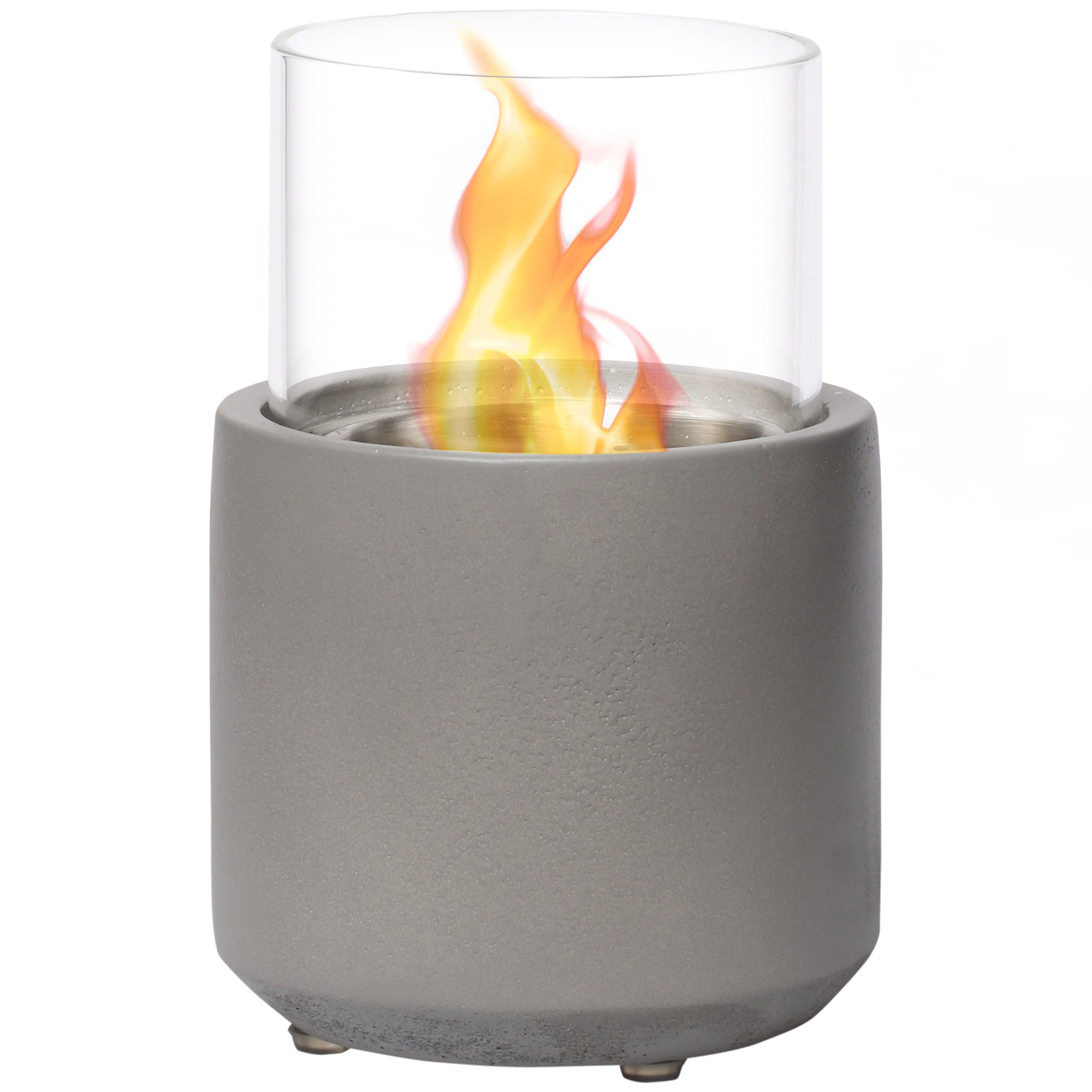 Tabletop Fireplace, Mini Concrete Ethanol Fire Bowl With Lid, Burns Up With Liquid Alcohol And Solid Tablet Alcohol, Light Grey Light Grey Stainless Steel