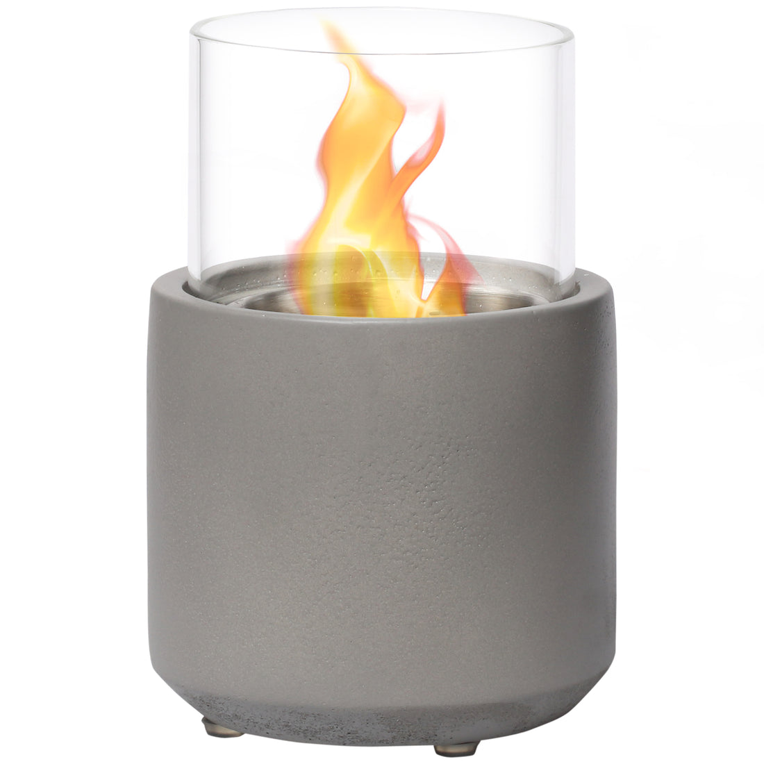 Tabletop Fireplace, Mini Concrete Ethanol Fire Bowl With Lid, Burns Up With Liquid Alcohol And Solid Tablet Alcohol, Light Grey Light Grey Stainless Steel