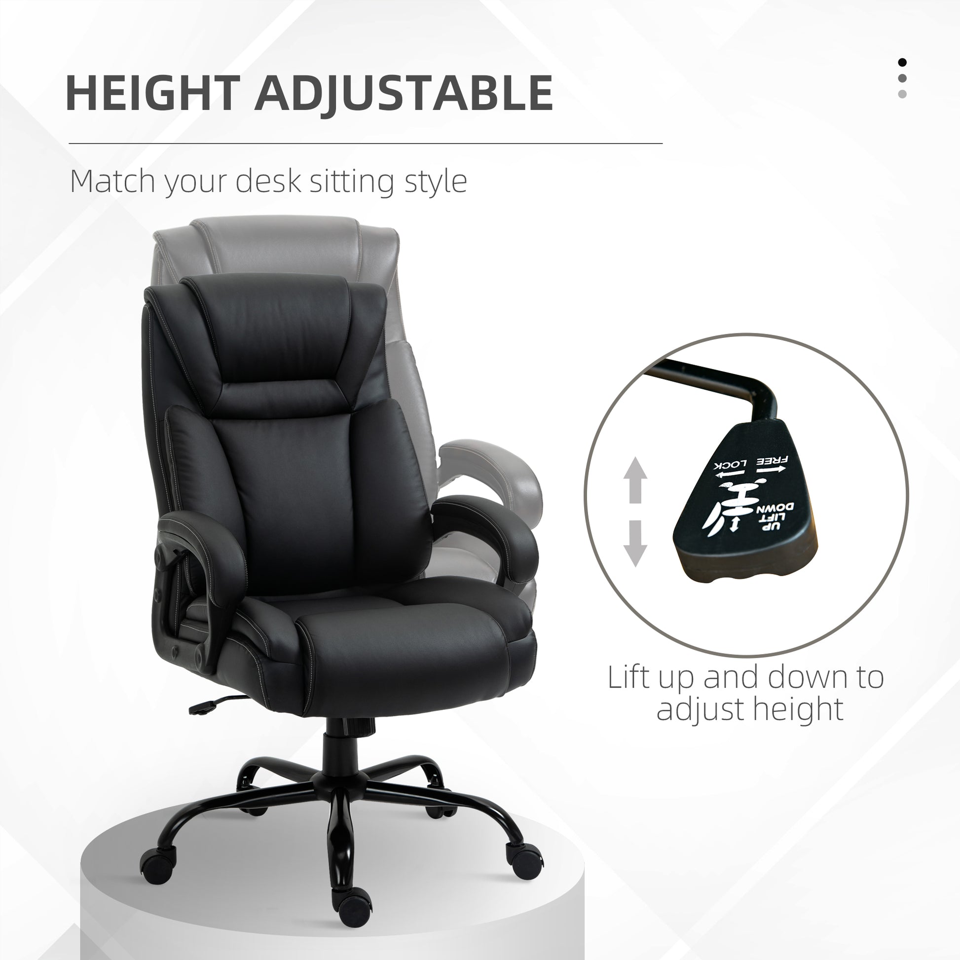 Big And Tall 400Lbs Executive Office Chair With Wide Seat, Computer Desk Chair With High Back Pu Leather Ergonomic Upholstery, Adjustable Height And Swivel Wheels, Black Black Faux Leather