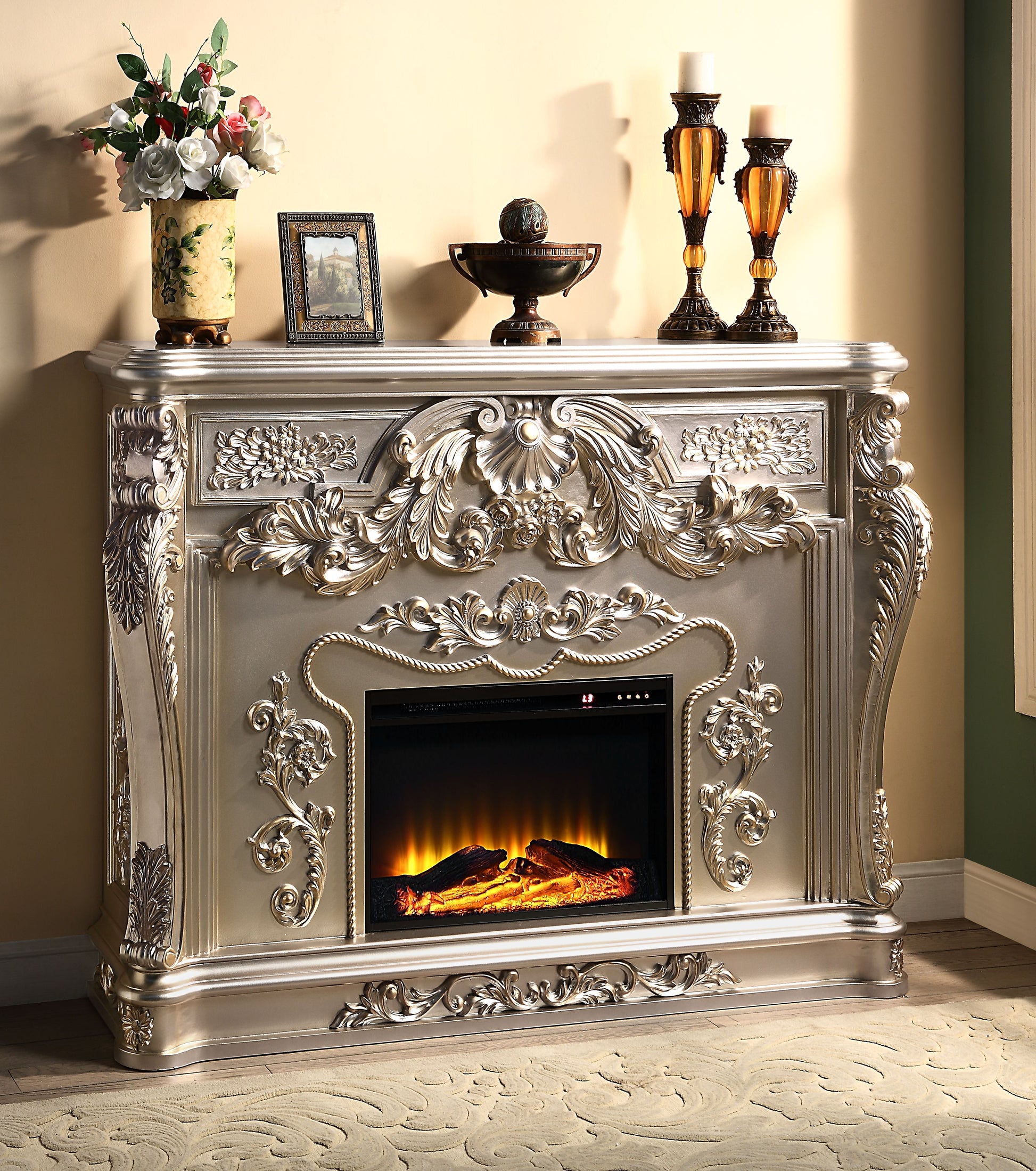 Sorina Fireplace Silver & Gold Finish Ac01619 Gold Mdf