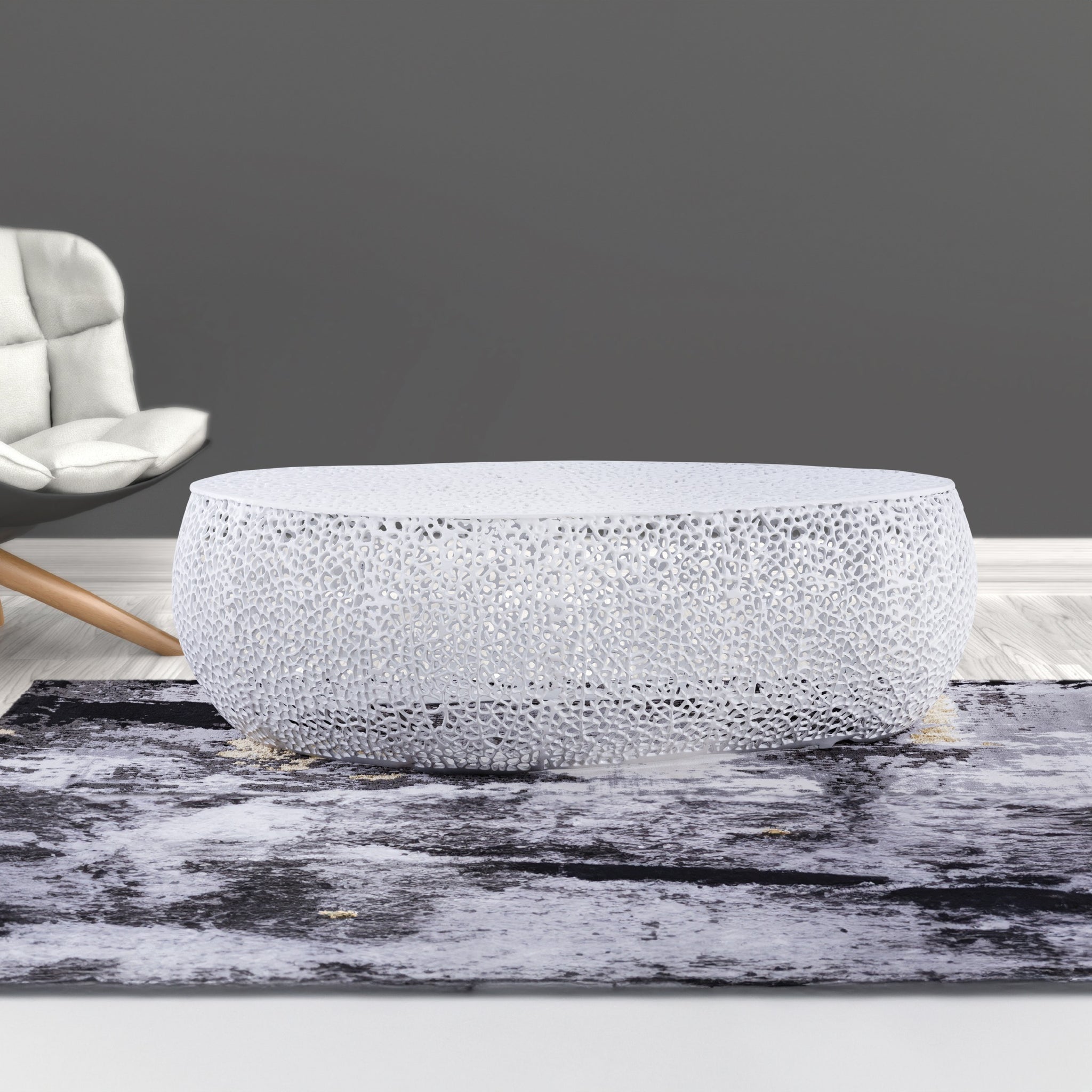 T3601 50 Oval Coffee Table White White Primary Living Space Contemporary,Modern Oval Coffee & End Tables Aluminium Aluminium