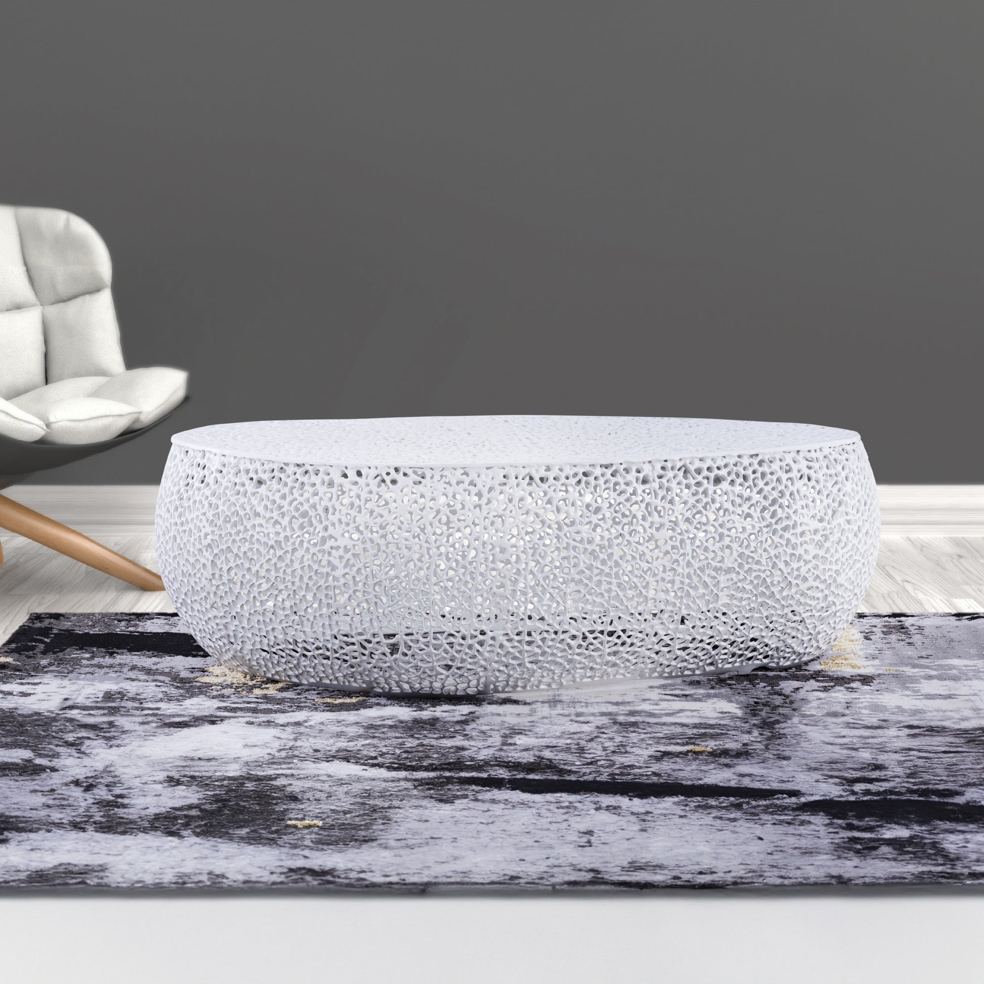 T3601 50 Oval Coffee Table White White Primary Living Space Contemporary,Modern Oval Coffee & End Tables Aluminium Aluminium