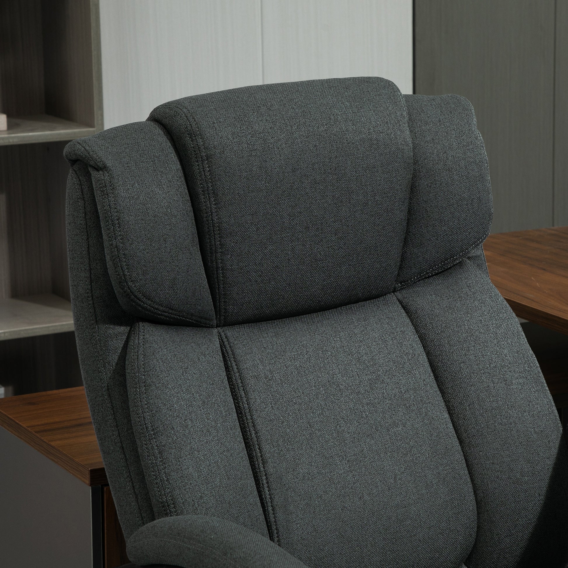 High Back Big And Tall Executive Office Chair 484Lbs With Wide Seat, Computer Desk Chair With Linen Fabric, Adjustable Height, Swivel Wheels, Charcoal Grey Charcoal Grey Polyester