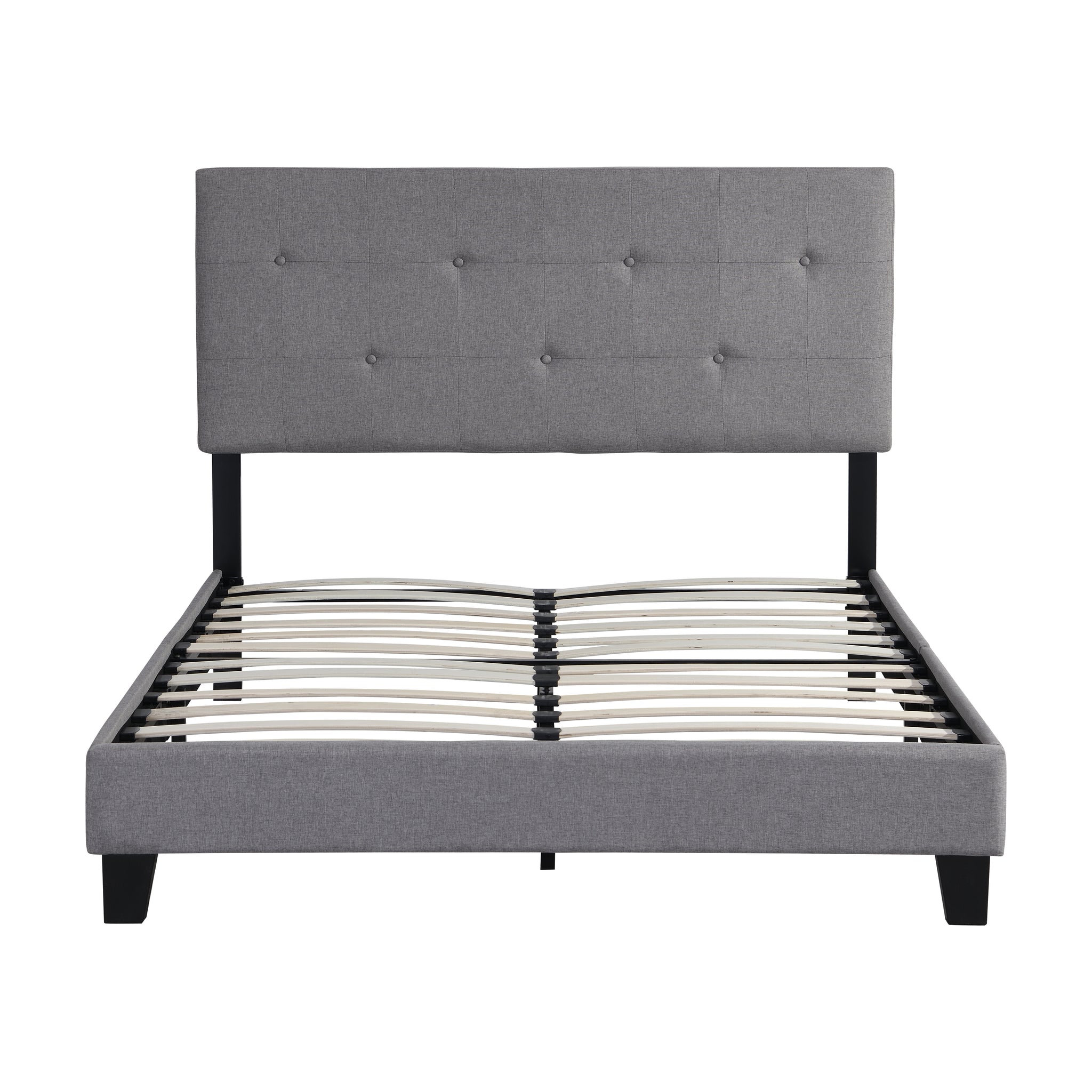 Queen Size Upholstered Platform Bed Frame With Button Tufted Linen Fabric Headboard, No Box Spring Needed, Wood Slat Support, Easy Assembly, Gray Gray Linen