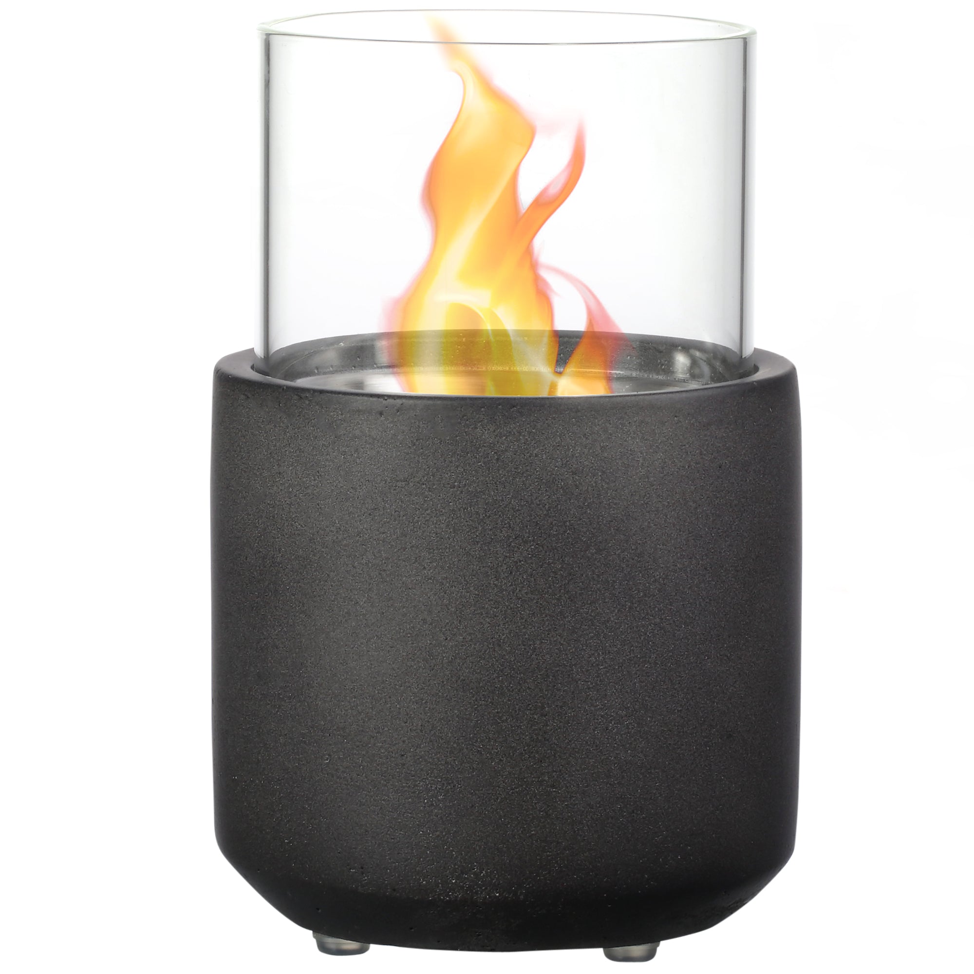 Tabletop Fireplace, Mini Concrete Ethanol Fire Bowl With Lid, Burns Up With Liquid Alcohol And Solid Tablet Alcohol, Dark Grey Dark Grey Stainless Steel
