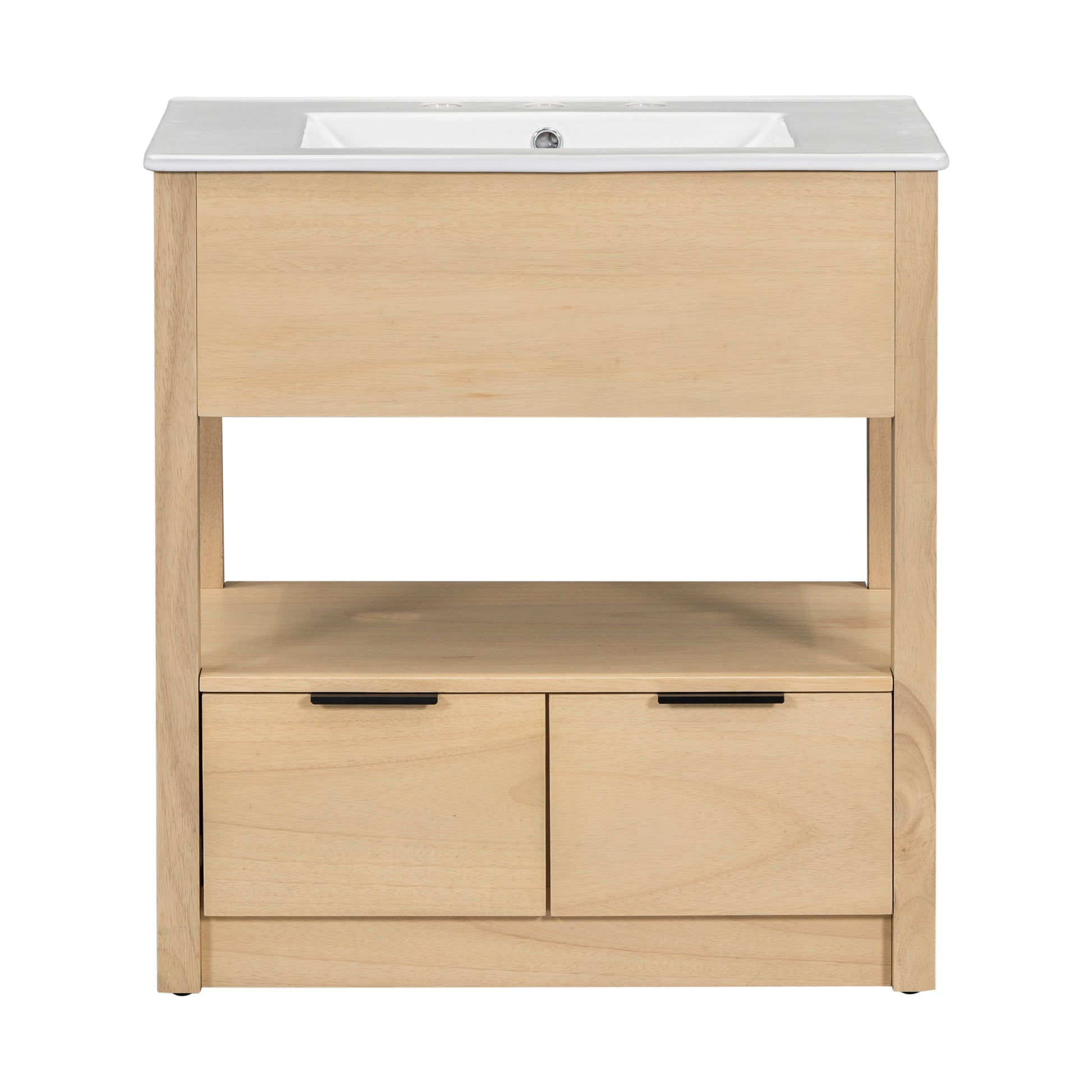 30" Bathroom Vanity With Sink Top, Bathroom Cabinet With Open Storage Shelf And Two Drawers, One Package, Natural Old Sku:Wf311619Aad Natural Solid Wood Mdf