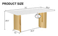 Modern Minimalist Dining Table. The White Imitation Marble Glass Desktop Is Equipped With Golden Metal Legs. Suitable For Restaurants And Living Rooms 71 