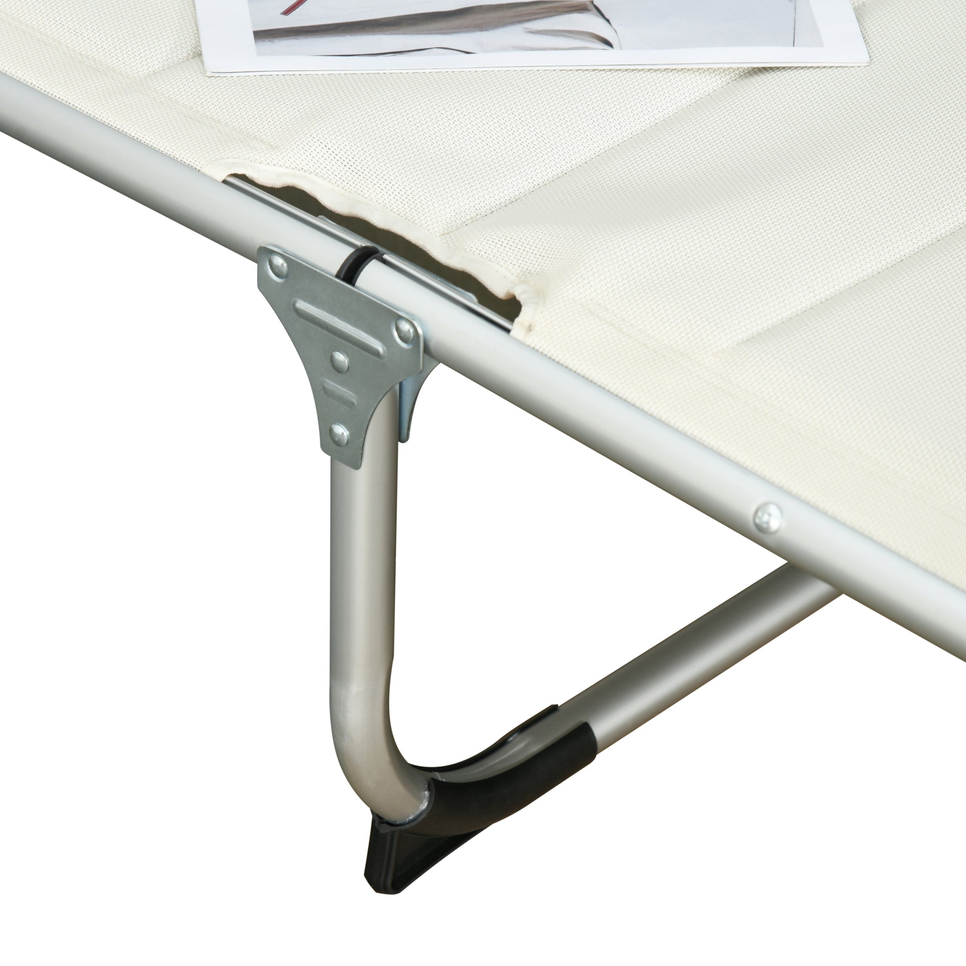 Foldable Outdoor Chaise Lounge Chair, 5 Level Reclining Camping Tanning Chair With Aluminum Frame, Padding, And Headrest For Beach, Yard, Patio, Pool, White White Aluminium