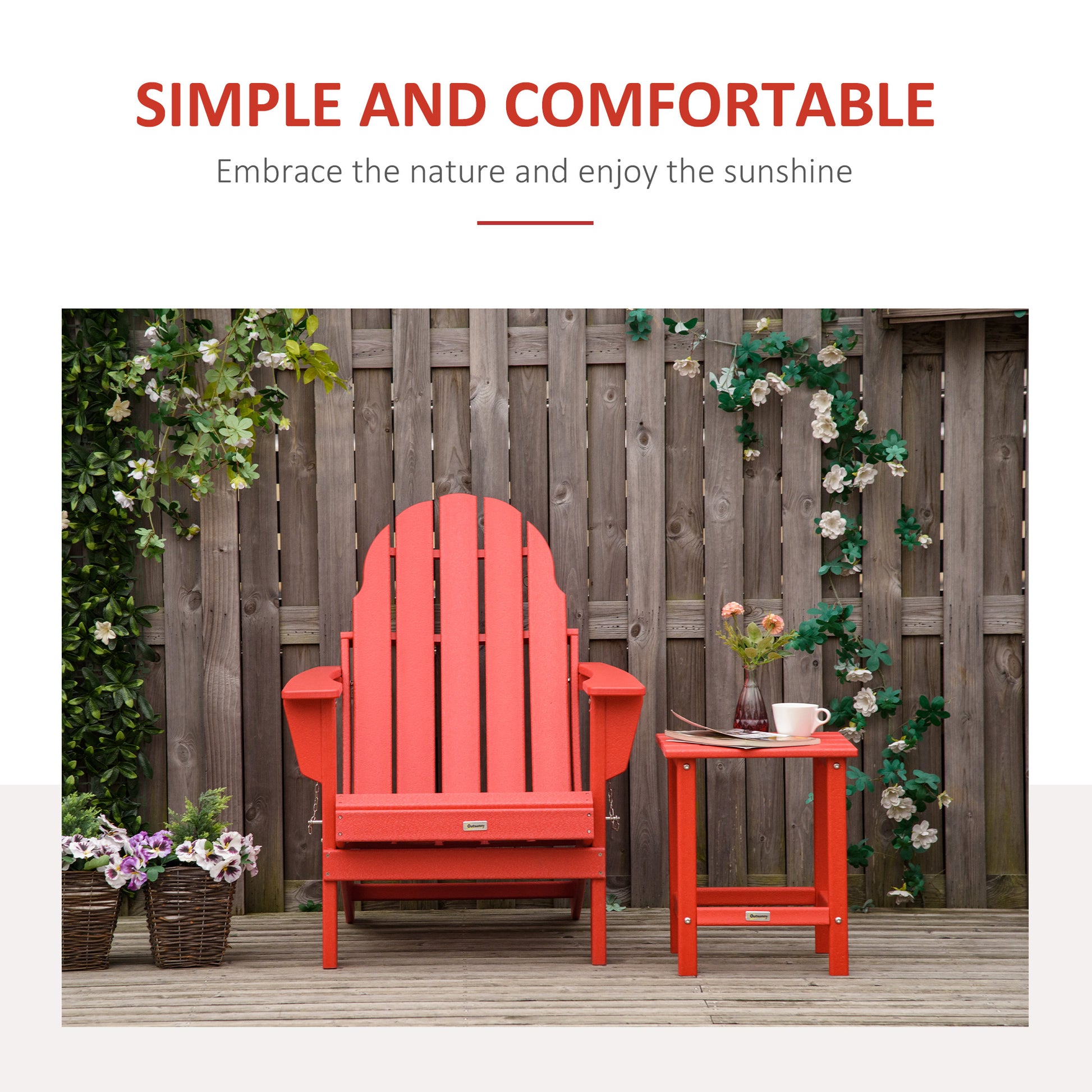 Folding Adirondack Chair, Faux Wood Patio & Fire Pit Chair, Weather Resistant Hdpe For Deck, Outside Garden, Porch, Backyard, Red Red Polyethylene