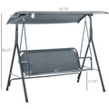 3 Person Porch Swing With Stand, Outdoor Swing For Patio Porch With Adjustable Tilt Canopy And Comfortable Swing Bench Style Seat, Steel Frame, Gray Gray Steel