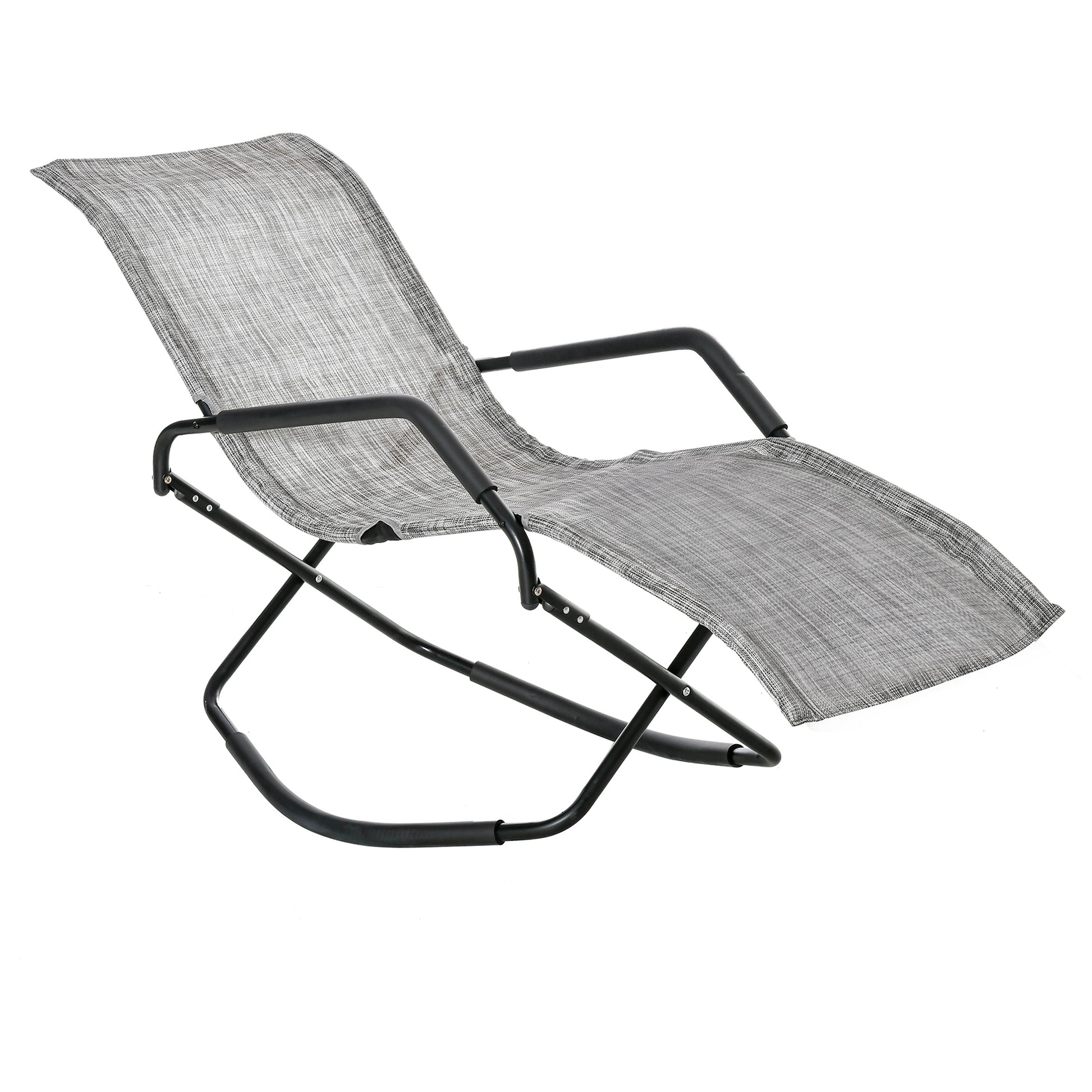 Rocking Sun Lounger, Chaise Lounge Rocker For Sunbathing, Sun Tanning, Foldable, Portable Outdoor Patio Chair, Gray Gray Steel